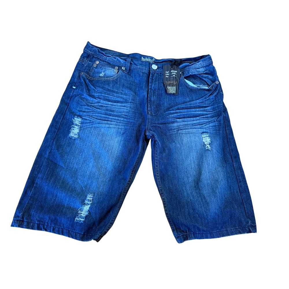Apokolypse Mens Distressed Denim Shorts Blue Size 40 APXDNM02S Streetwear New
